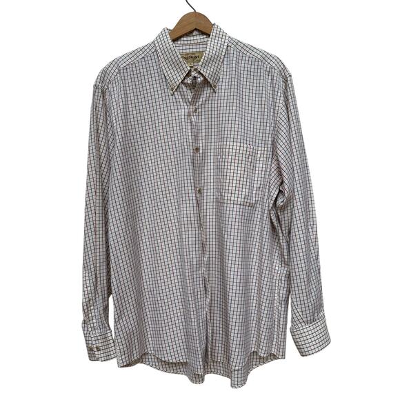 Paul Stuart Made in Italy Check Cotton Dress Shirt XL Red Blue Plaid - Picture 1 of 6